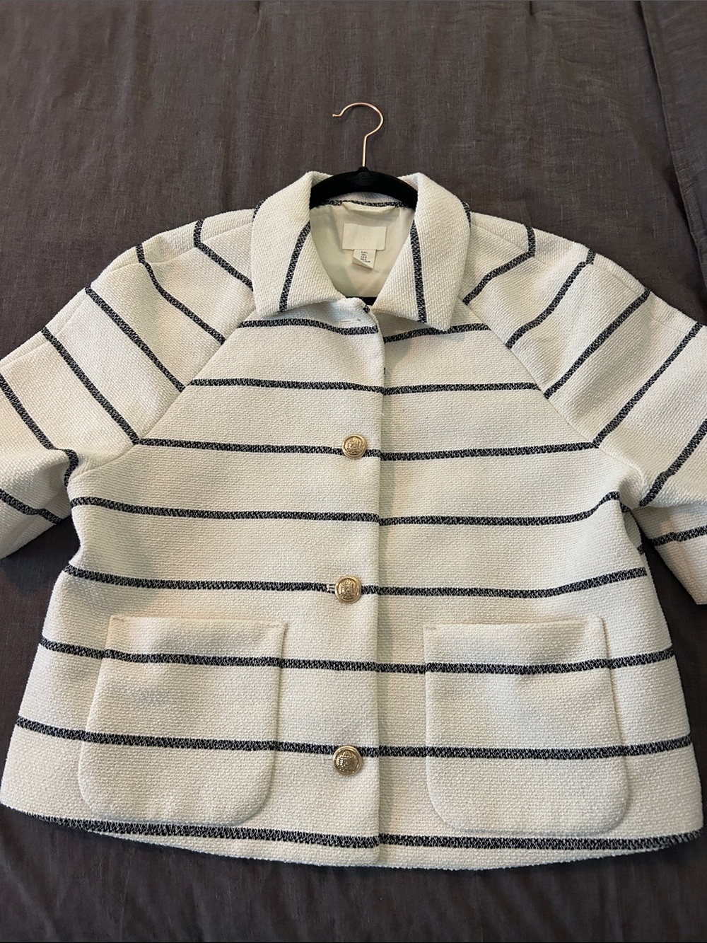 H&M Cream Jacket with Black Horizontal Stripes